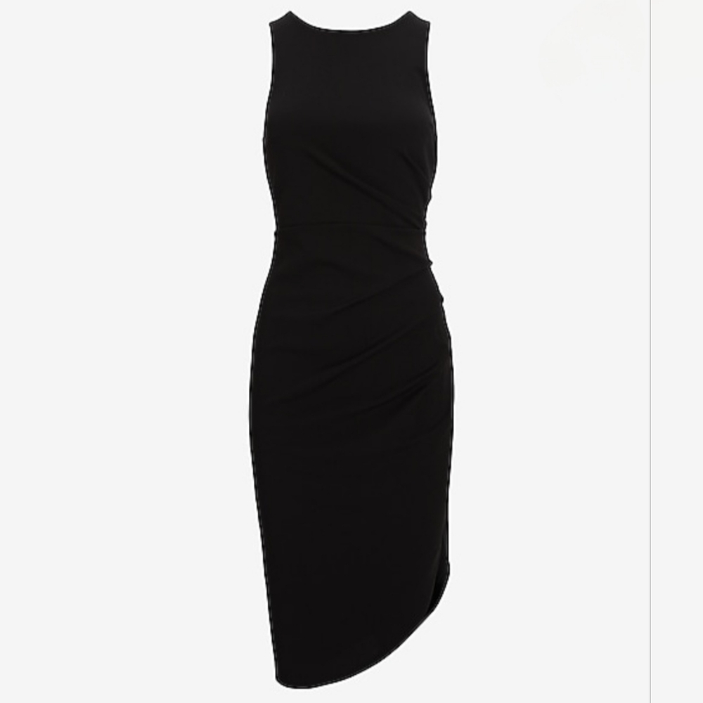 Sleeveless Black Asymmetric Midi Dress Size XS